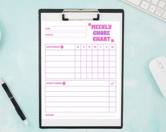 Kids Chore Chart | Weekly Checklist, Reward System (Digital Download)