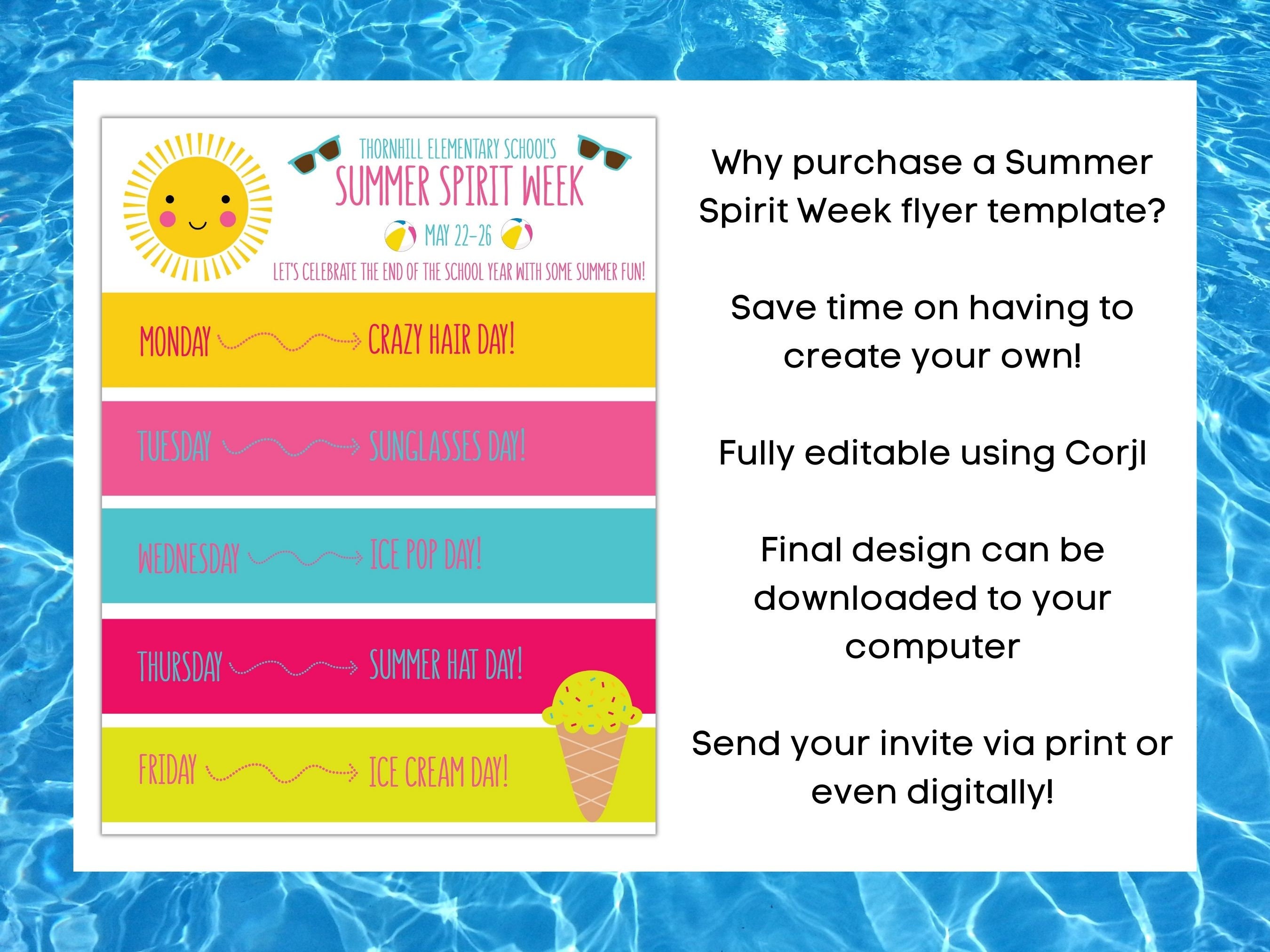 Summer Spirit Week Flyer Printable School Activity Schedule Etsy