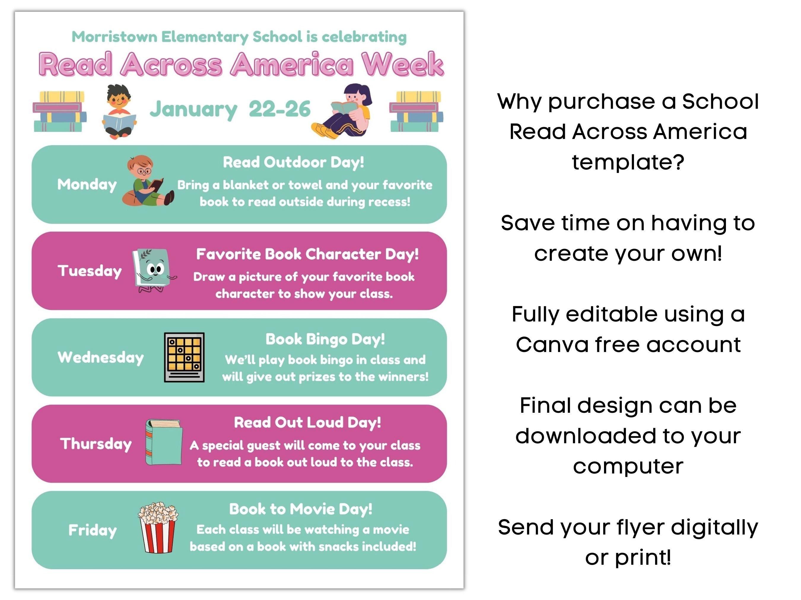 Read Across America Week Flyer Reading Across America Activity Schedule School Pto Pta Literacy