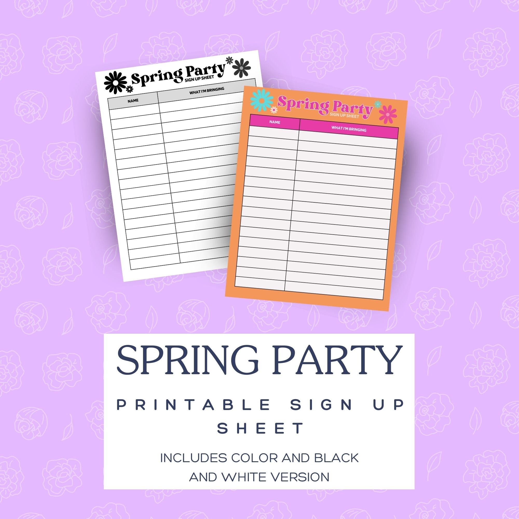 Spring class party sign up sheet instant download pto pta sign up