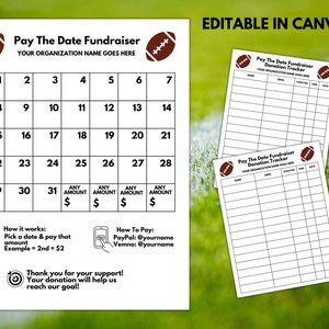 Pick a Date to Donate, Pay The Date Fundraiser, Editable Calendar Sponsor a Date, Digital Football Team School, Fundraising Calendar