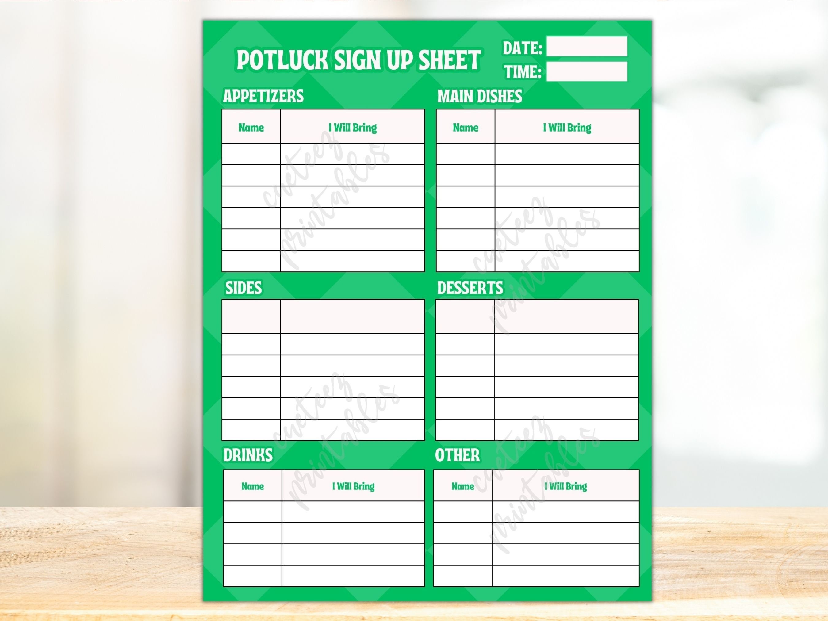 Potluck Sign up Sheet Printable for Potluck Party Sign up for Potluck