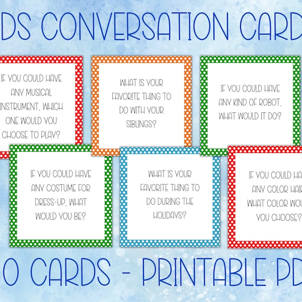 Conversation Starters Kids, Conversation Starters, Road Trip Conversation Cards, Family Conversation Starter Cards, Icebreaker Game