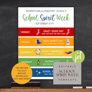 School Spirit Week Flyer | Printable School Activity Schedule | School Pto Pta | School Spirit Week Flyer | Spirit Week Template