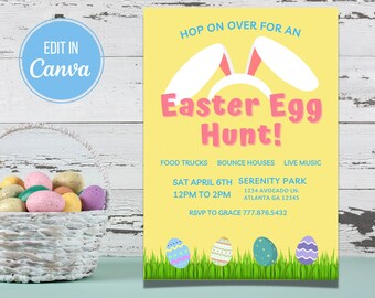 Hop On Over Easter Bunny Egg Hunt Invite | Easter Party Invite | Digital Download | Easter Birthday Invitation | Digital Invite
