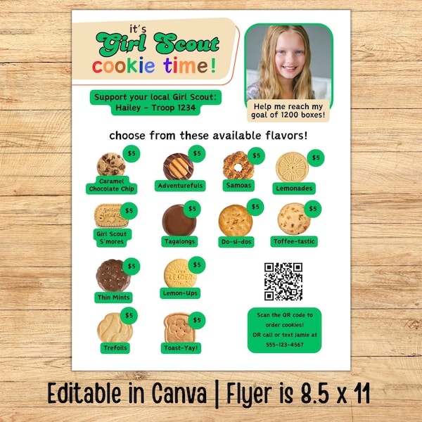 Girl Scout Cookies Flyer | Includes Both LBB & ABC Cookies | Girl Scouts Selling Cookies Editable Template | Printable Cookie Flyer Template