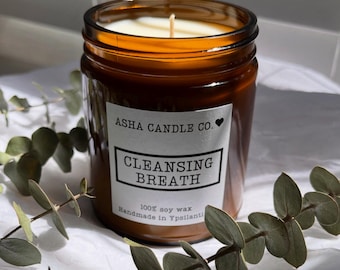 Cleansing Breath Candle: Aromatherapy-Inspired Eucalyptus, Mint – Meditation & Mindfulness Candle