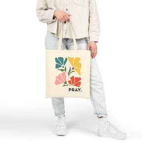Pray Tote Bag Christian Floral Canvas Bag Inspirational Gift for Women Faith Shopping Bag
