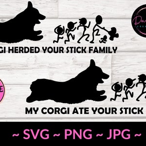 Corgis BUNDLE Stick Familie / Herded and Ate - Datei für Cricut geschnitten / Silhouette Cameo Schneidemaschine / Auto Aufkleber / SVG