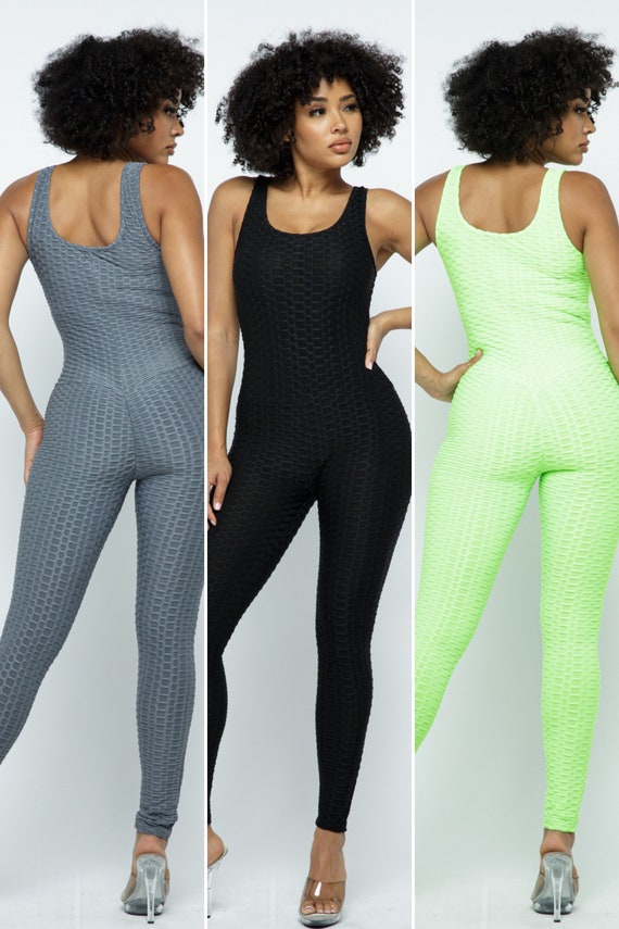 Women's Textured Jumpsuit With Scrunch Butt Tiktok Leggings, Butt Lift  Activewear Set, Sculpting Top and Leggings for Workout, Gym Workout 