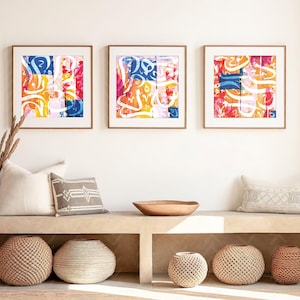 Alhamdulillah Allahuakbar Subhanallah Set Caligrafía islámica Arte de pared Alfabeto árabe Arte abstracto Imprimibles Póster cuadrado