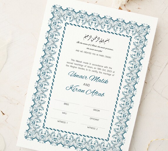 Islamic Nikah Nama a4/a3 | Nikkah Certificate | Muslim Marriage Certificate | Custom Nikkahnama