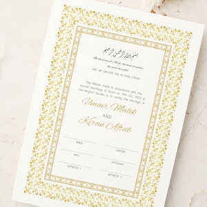 Gold Nikahnama Certificate | Islamic Wedding Nikkah Contract | Digital Nikkah nama Golden | A4/A3 Nikkah Certificate | Nikkah Contract Gold