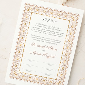 Islamic Nikahnama or Wedding Contract | NIKKAH Wedding Certificate | Muslim Marriage Certificate | Custom Nikkahnama Certificate