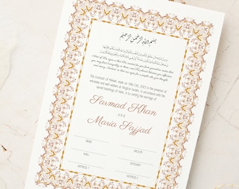 Certificado de Nikah Islámico Personalizado: Contrato de Matrimonio Musulmán (Descarga digital, Plantilla A3/A4)