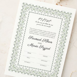 Nikkah-Zertifikat Muslimische Heiratsurkunde Nikah Nama a4/a3 Nikahnama Islamisch Nikahnama Nikah Nama Muslim Benutzerdefinierte Nikkah-Zertifikat