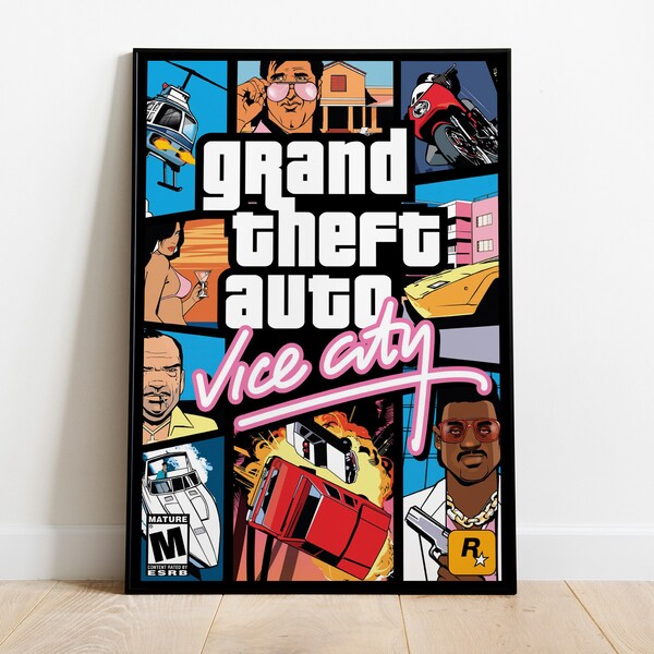 Affiche Grand Theft Auto Vice City, cadre jeux, poster gta, livraison gratuite, affiche top qualité, idée cadeaux, décoration intérieur