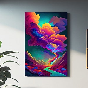 Colorful Surreal Landscape Art AI Generated Digital Download, Room Décor, Psychedelic Wall Art, AI Art Work, 24x36in JPEG, 2:3 Ratio