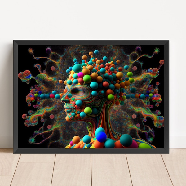 Trippy Fractal Face AI Generated Art, AI Art, Psychedelic Art, Fractal Art, Room Decor, Wall Art, Trippy Wall Art, 36x24in JPEG, 3:2 Ratio