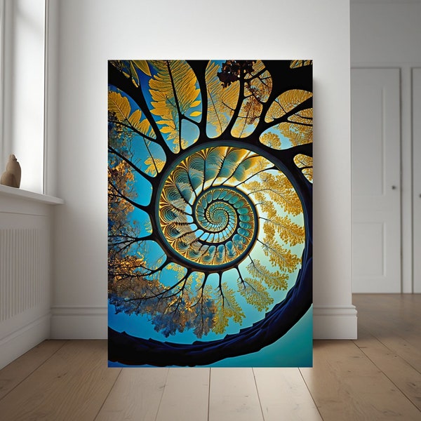 Tree Spiral Fibonacci AI Generated Art, Nature Art, Tree Art ,Cool Art, Landscape Art, Digital Download, 24x26in JPEG