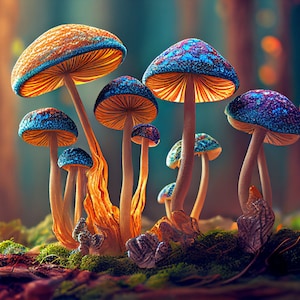 Trippy Mushrooms AI Generierte Kunst, AI Art, Psychedelische Kunst, Fungus Kunst, Raumdekor, Wandkunst, Trippy Wall Art, 36x24in JPG, 3:2 Verhältnis