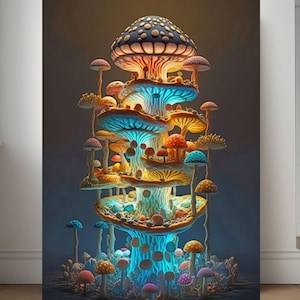 Tower Of Mushrooms AI Generated Art Psychedelic Art, Fungus Art, Room Décor, Wall Art, Trippy Wall Art, Mushy Lover, 24x36in JPG, 2:3 Ratio