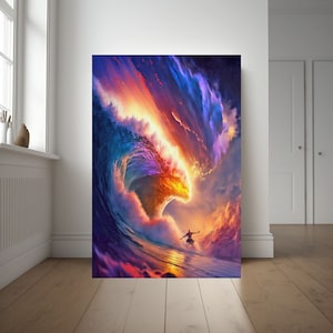 Arte gerada por Big Wave Surfer AI, Big Wave Surfer, Onda colorida, Onda surreal, Arte oceânica, Download digital, JPEG 24x26 pol.