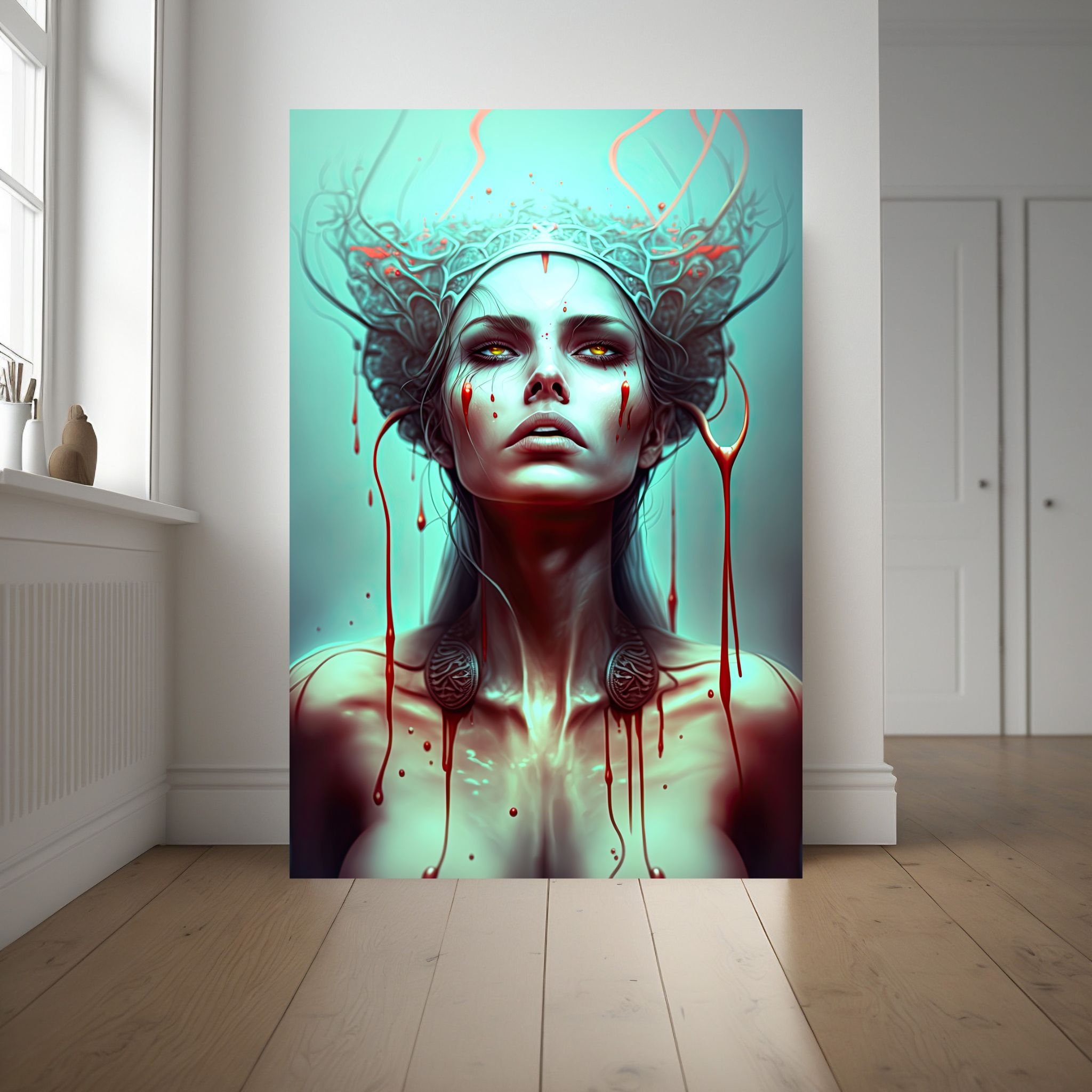 Blood Queen AI Generated Digital Download, Gothic Art, Gothic Gift