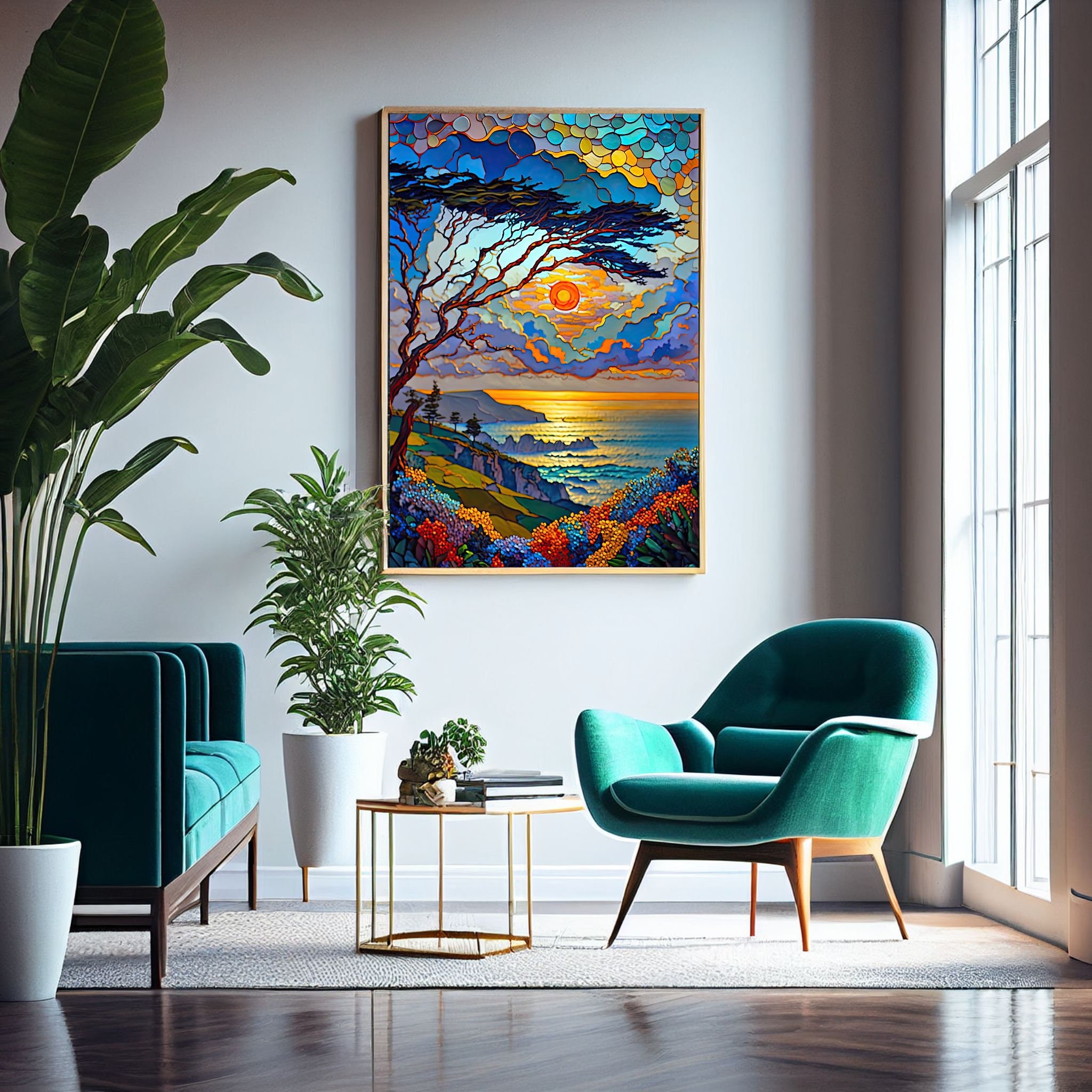 Sunset Stained Glass Scene AI Generated Art, Stained Glass Art ...
