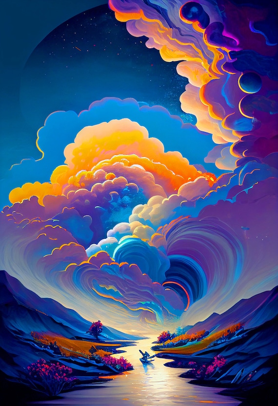 Colorful Surreal Landscape Art AI Generated Digital Download, Room