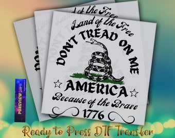 Land Of The Free Ready To Press Heat Transfer Designs, Don&#39;t Tread On Me DTF Transfers, Dtf Transfers Ready For Press, DTF Prints