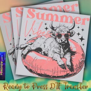 Funny Cow Summer Vibes Ready To Press Heat Transfer, DTF Transfer, Dtf Transfers, DTF Print