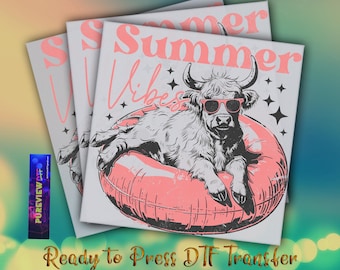 Funny Cow Summer Vibes Ready To Press Heat Transfer, DTF Transfer, Dtf Transfers, DTF Print