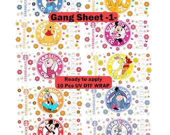 UV DTF Wraps Disney Bundle (10 pc), Uv Dtf Cup Wrap For 16 Oz, Minnie Mickey UV Dtf