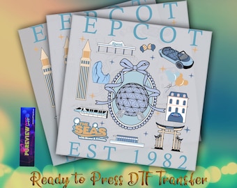 Transferencia de prensa térmica DTF de Disney Epcot Est. 1982 -pw3336