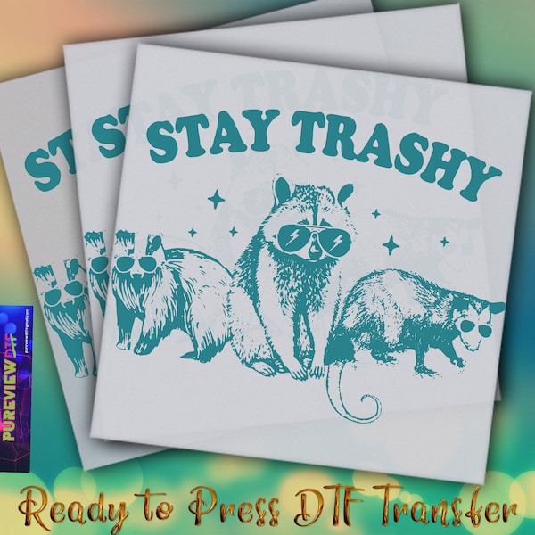 Stay Trashy Raccoon Ready To Press Heat Transfer, Trashy Racoon DTF Transfer, Funny Raccon Dtf Transfers, DTF Prints