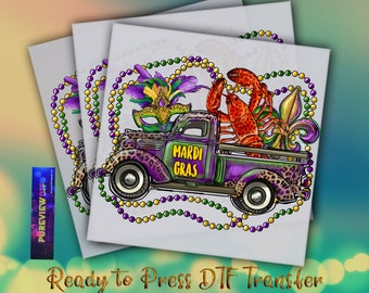Mardi Gras Truck Crawfish Ready To Press Heat Transfer Designs, Mardigras DTF Transfers, Dtf Transfers Ready For Press, DTF Prints