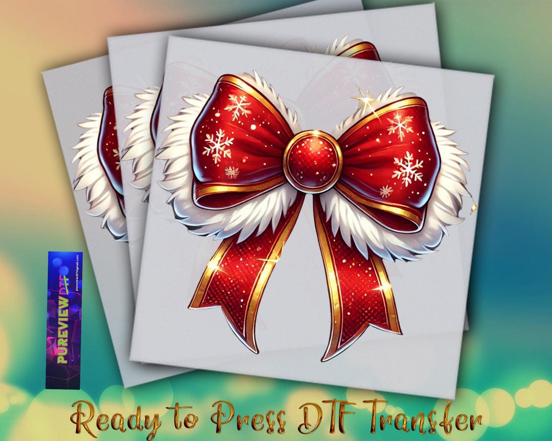 Coquette Christmas Bow Ready to Press Heat Transfer Designs, Dtf