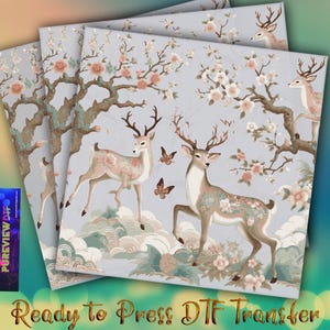 Floral Deer Ready to Press, Dtf Transfer Ready For Press, DTF Print, Heat Transfer, Iron On Heat Transfer, Hot Peel DTF Print DIY Shirt