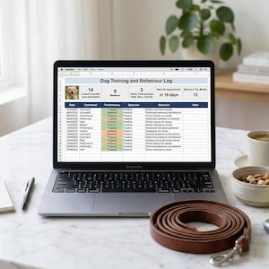 Hoja de cálculo para el registro de entrenamiento canino / Seguimiento del comportamiento (Excel, Google Sheets)