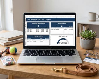 Pet Health Tracker: Vet Visit, Vaccination, Medication Log (Excel, Google Sheets)