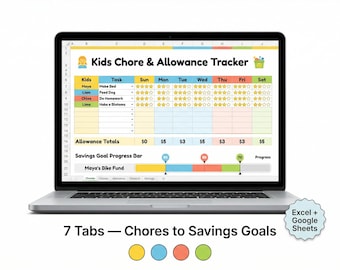 Kids Chore Chart & Allowance Tracker | Editable Spreadsheet for Excel, Google Sheets