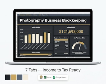 Photography Business Bookkeeping Spreadsheet Excel Google Sheets Photographer Income Expense Tax Tracker