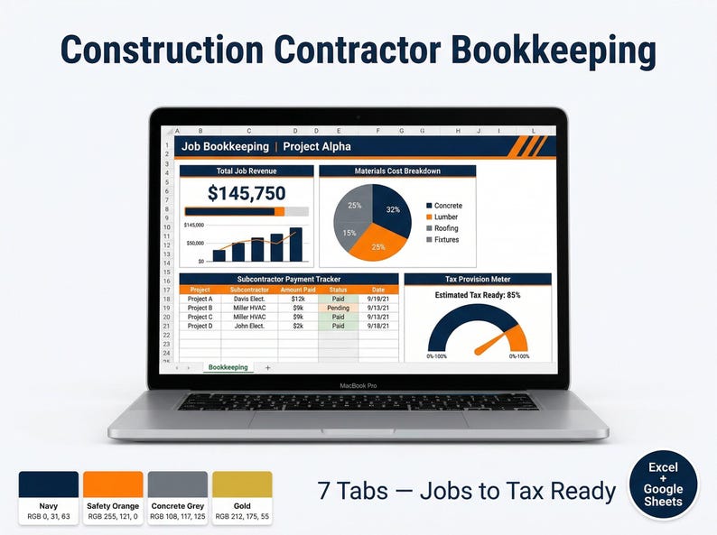 Construction Bookkeeping Spreadsheet | Contractor Income & Expense ...