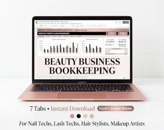 Beauty Business Bookkeeping Spreadsheet for Nail Techs, Lash Techs (Excel/Google Sheets)