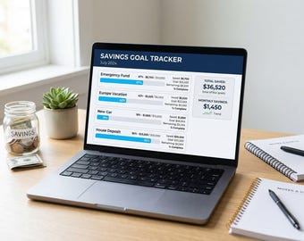 Savings Goal Tracker Spreadsheet: Multiple Goals, Progress Log (Digital Download)