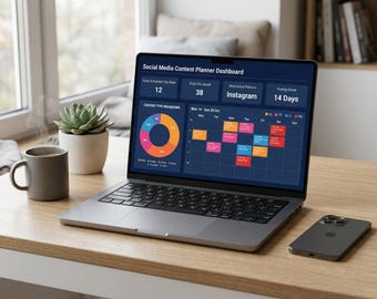 Social Media Content Planner Spreadsheet Excel Google Sheets Post Scheduler Hashtag Tracker Digital Download