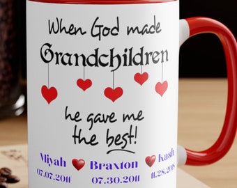 Taza personalizada para abuela: nombres de nietos personalizados, cerámica bicolor