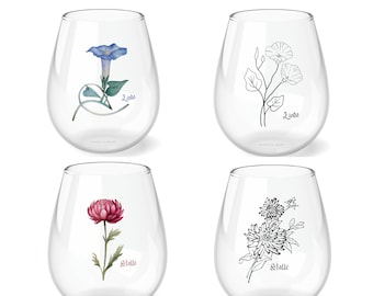 Personalized Birth Flower Wine Glass, Birth Flower gift