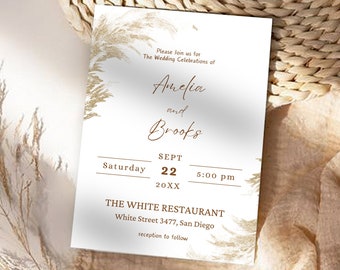 Invitación de boda digital Boho, invitación de boda por teléfono Boho Pampas Grass, invitación de boda electrónica, tarjeta de texto de teléfono de boda Boho